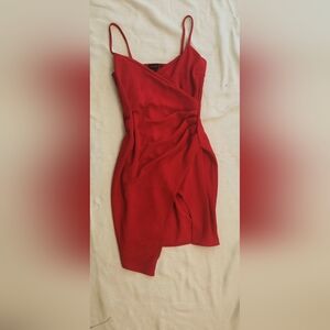 PrettyLittleThing Red One-Shoulder Draped Midi Dress